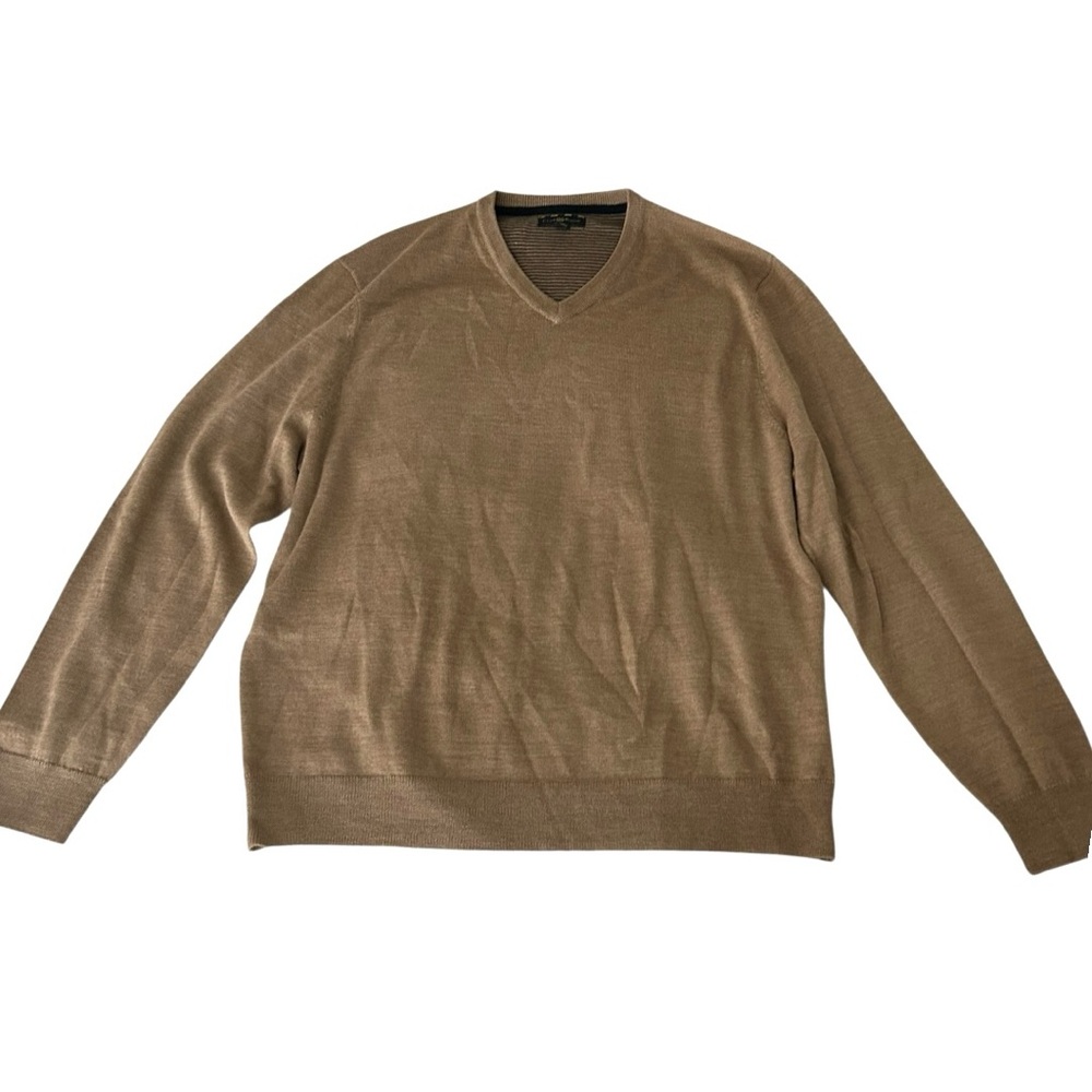 Club Room Men's Beige Wool V-Neck Sweater Size Large